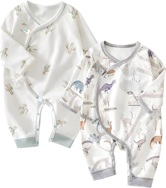 100% Organic Cotton Soft 0-6 Months 2-Piece Unisex Footless Newborn Baby Sleepers Pajamas Romper Boys Girls