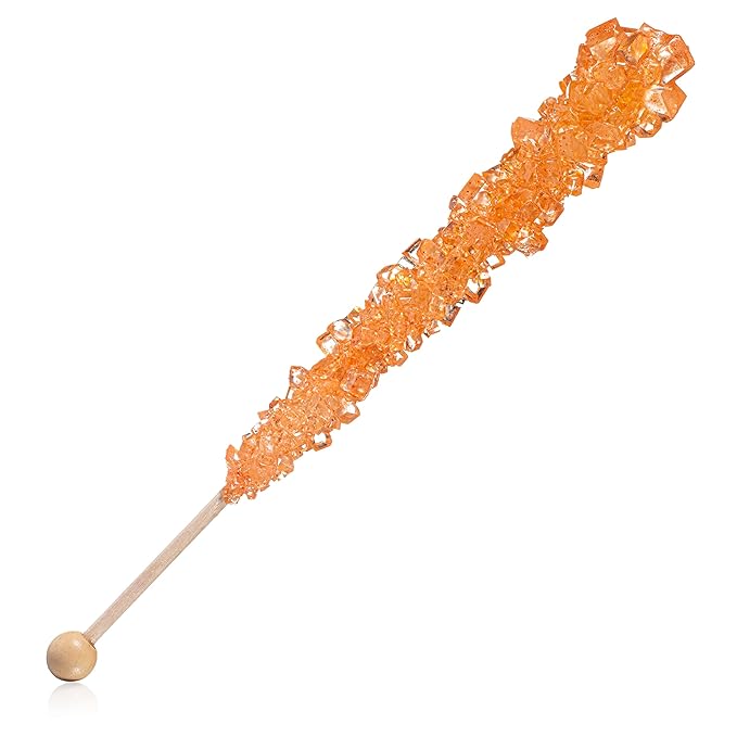 Orange Rock Candy Sugar Sticks - Orange Flavored - 12 Individually Wrapped Candy Party Favors
