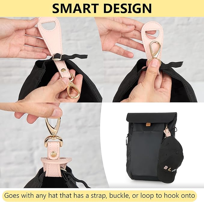 Hat Clip for Travel, Hands-Free Bag, Backpack, Purse, and Hiking Gear Clip-on Holder Strap for Baseball, Snapback, and Ponytail Caps