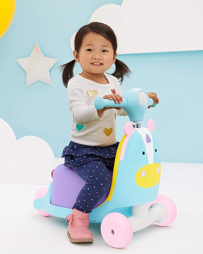 Skip Hop Kids 3-in-1 Baby Activity Push Walker & Ride On Scooter Toy, Unicorn