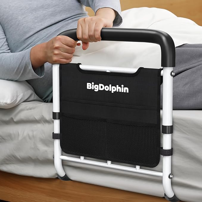 Bed Rails for Elderly Adults Safety - ASTM Compliant Adjustable Bed Cane 2026 Upgrade with Non-Slip Ergonomic Handle & Storage Pocket, Bed Railings for Seniors Support 400 LBS, Tool-Free