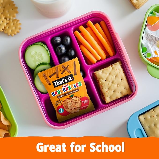 That’s it. Fruit Crunchables Apple + Cinnamon Crisps, 15-Pack – 100% Plant-Based Fruit Snacks for Kids, Non-GMO, Gluten-Free, No Added Sugar, Allergen-Free, Healthy Lunchbox Snack for Kids & Adults