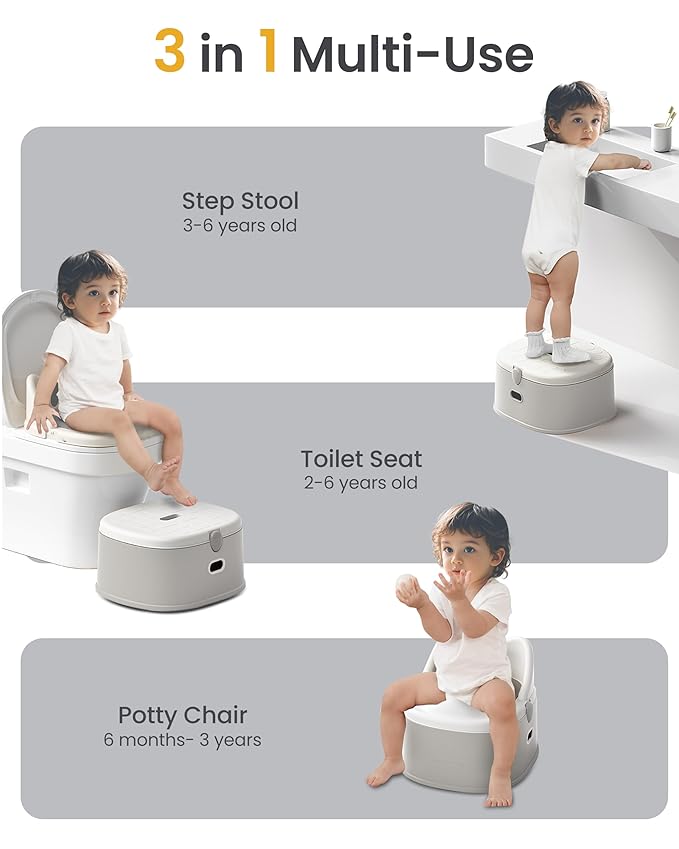 3-in-1 Toddler Potty Training Toilet for Boys and Girls with Soft Cushion Multi-use Baby Potty Chair for Toddlers 1-3 Training Potty Seat Toddler Toilet Baby Potty Training Seat with Step Stool