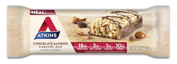 Atkins Soft Baked Vanilla Macadamia Nut Meal Bars, 15g Protein, 4 Packs (20 Bars); Chocolate Almond Caramel Bars, 5 Count