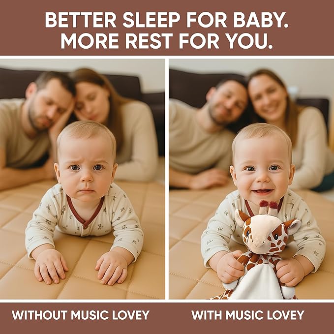 Love By Emi Baby Music Lovey Brown Giraffe, Baby Sleep Soother for Crib & Cuddle Bedtime, White Noise with Heartbeat & Lullaby, Plush Sound Machine Toy, Stuffed Animal for Newborns, Infants & Toddlers