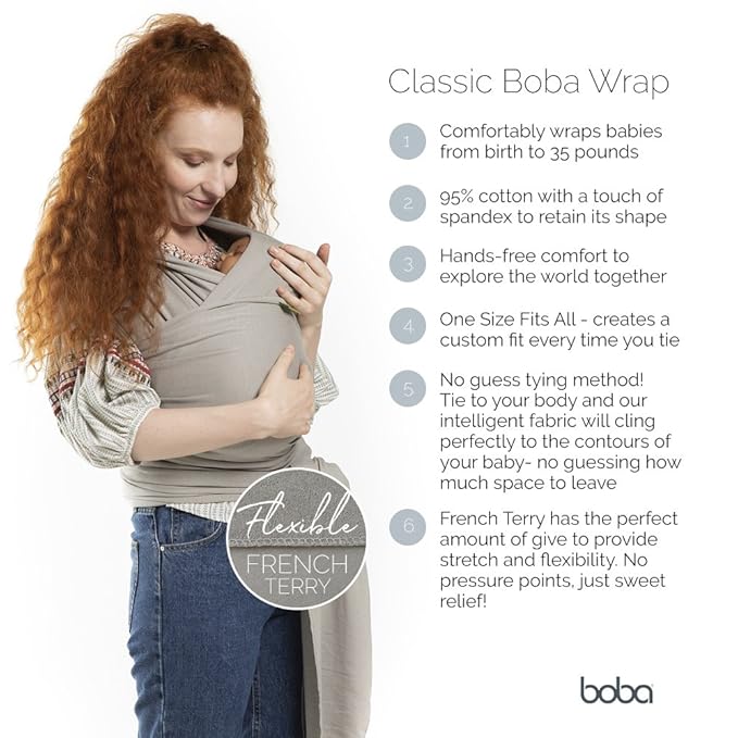 Boba Baby Wrap Carrier – Original Baby Sling Carrier for Newborns (7–35 lbs), Soft, Secure, Hands-Free & Ergonomic, Ideal for Comfortable Bonding, New Parents (Serenity Riviera)