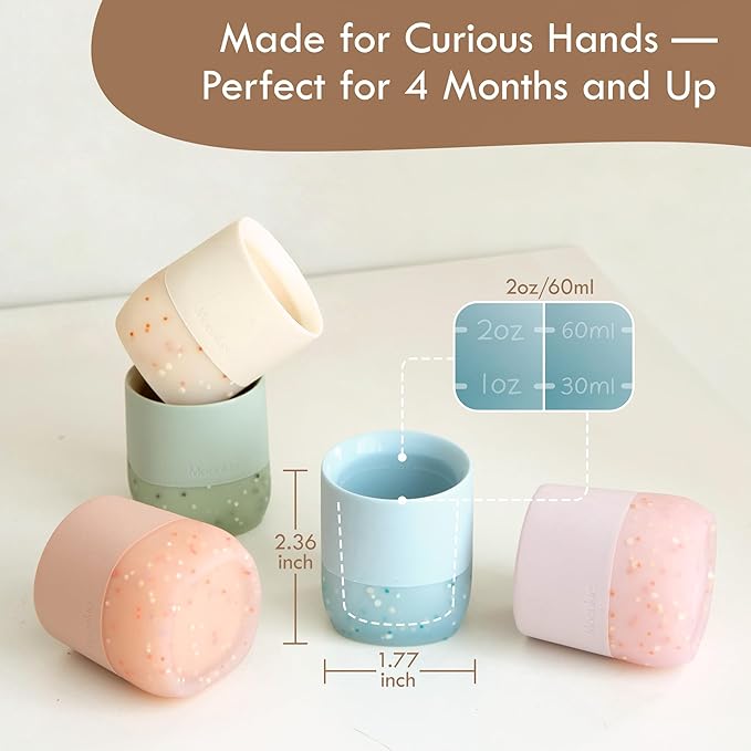 Moonkie Silicone Baby Cup 4 Months+ | Tiny Open Training Cup for Infants with Confetti Sprinkles | Baby-Led Weaning Essential | 2 oz (Soft Lilac, 1 Pack)