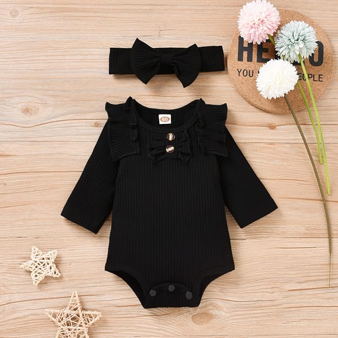 Aalizzwell Preemie Newborn Infant Baby Girls Clothes Ribbed Bodysuit Pants Set Fall Winter Outfits