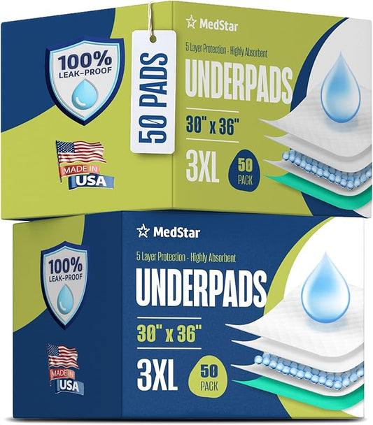 Disposable Underpads 30"x36" XXXL (50-Count) Green - Leakproof, Incontinence Bed Pads for Adults, Kids, Pets & Seniors - Disposable Chux Pee Pads Disposable Adults Underpads
