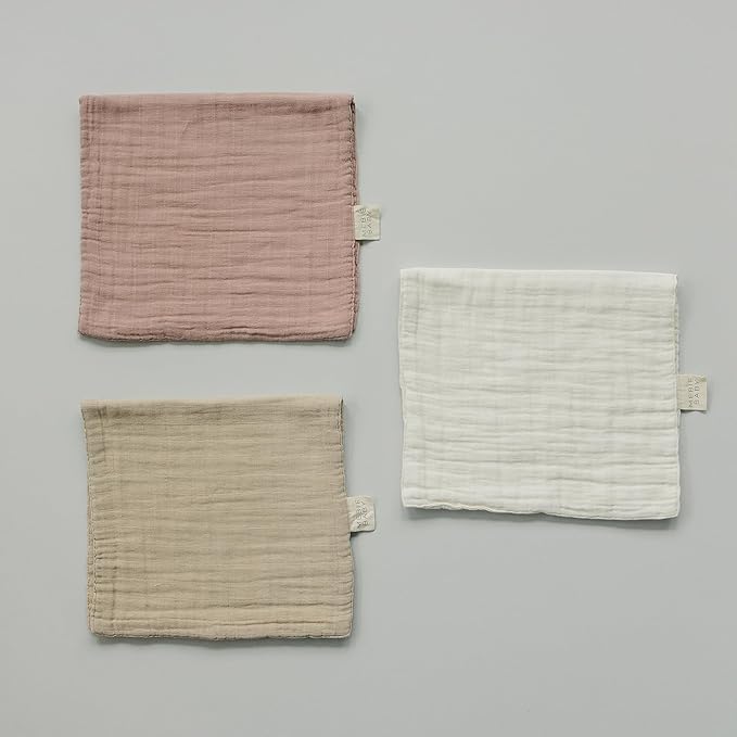 Mebie Baby Burp Cloths, Dusty Rose Print 3-Pack, Muslin Burp Cloth Set for Spit Up, Drool, and More, Boho Burp Cloths for Baby Boy and Girl, Baby Must Haves for Registry Lists and Gifts for Newborns