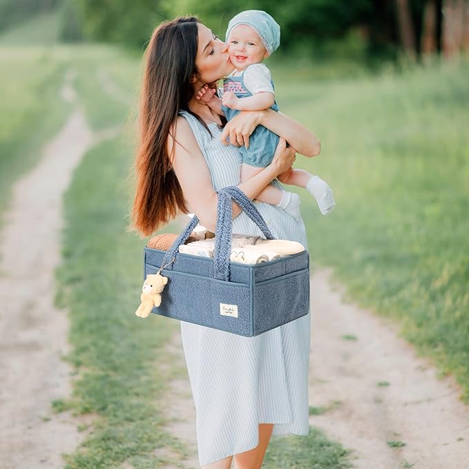 PeraBella Baby Diaper Caddy Organizer with Handle, Boy & Girl Shower Gift Basket, Portable Diaper Storage Basket Bin for Wipes, Newborn Baby Essentials Registry Search Must Haves, Car Caddy Organizer