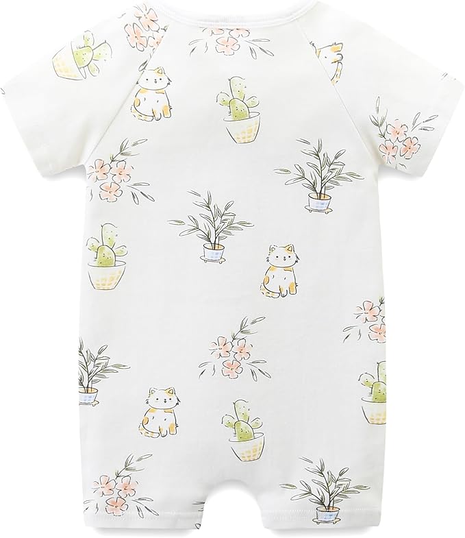 Baby Boy Girl Romper Short Sleeve 100% Cotton Bodysuit Outfits 2 Way Zipper Jumpsuit