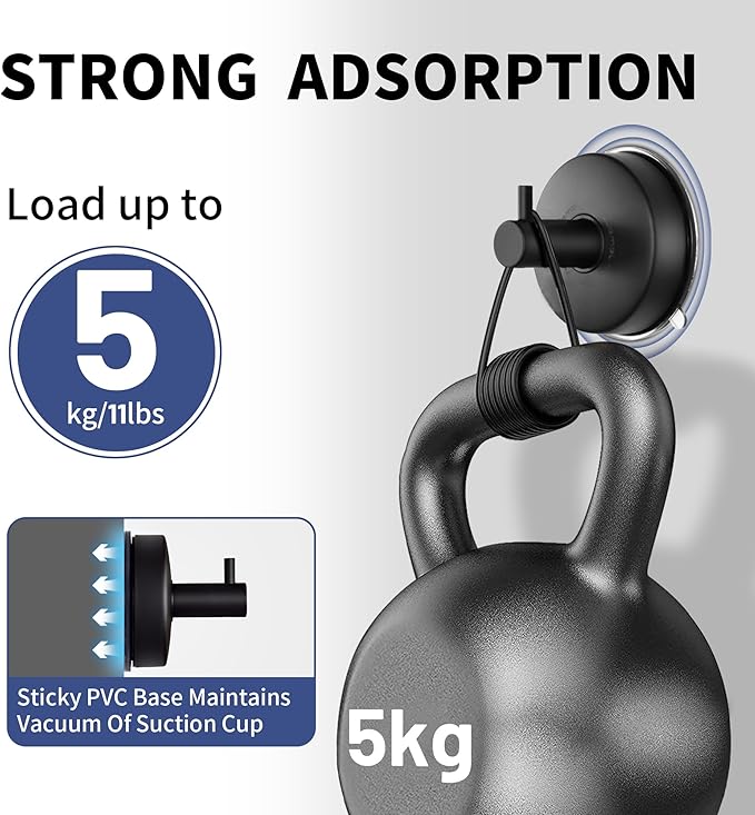 JOMOLA Suction Cup Shower Hooks for Hanging Towel Suction Hook for Inside Shower Stainless Steel Coat Hooks Wall Mounted Kitchen Utensil Stainless Steel, Matte Black, 2PCS