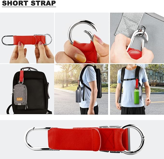 Elastic Jacket Gripper with D-Ring Hook and Buckle, ZINZ D-Ring Hook Baggage Suitcase Straps Belts Travel Accessories, Makes Your Hands Free