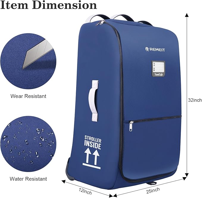 Stroller Bag for Airplane, Stroller Travel Bag Compatible with UPPAbaby Vista, Vista V2, Cruz V2, Rolling Wheel Bag with Storage Pocket, Multiple Handles, Luggage Tag for Flight Travel, Navy
