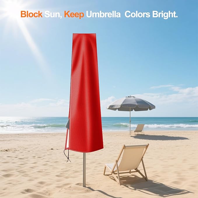 OKPOW Umbrella Covers for Outdoor Umbrellas - Small Patio Umbrella Cover for 6 ft to 9 ft Outdoor Table Umbrella - Waterproof Windproof Anti-UV Garden Parasol Covers, Red
