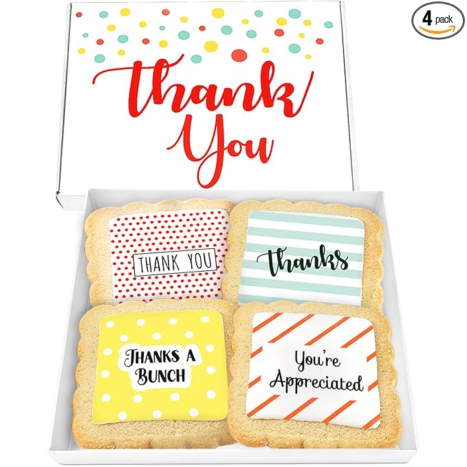 Thank You Gift Basket Cookies for Men Women Employees Teacher Nurse Co workers | Individually Wrapped | 4 Pack | Appreciation Box