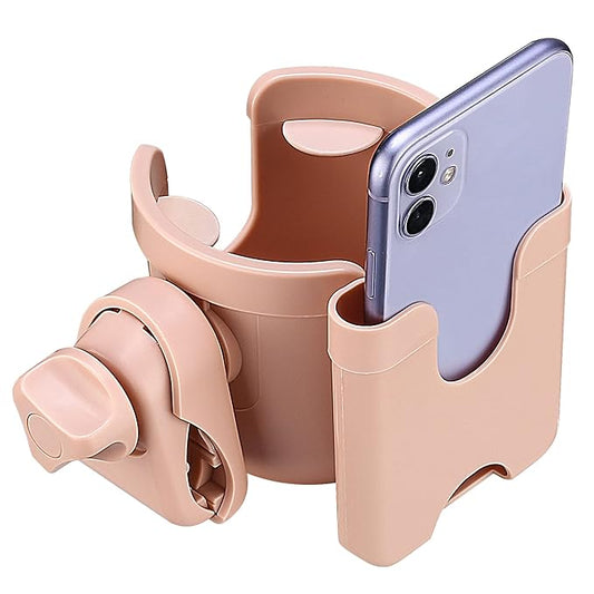 Suranew Adjustable Stroller Cup Holder with Phone Holder for Baby Stroller for Family Members,Pink