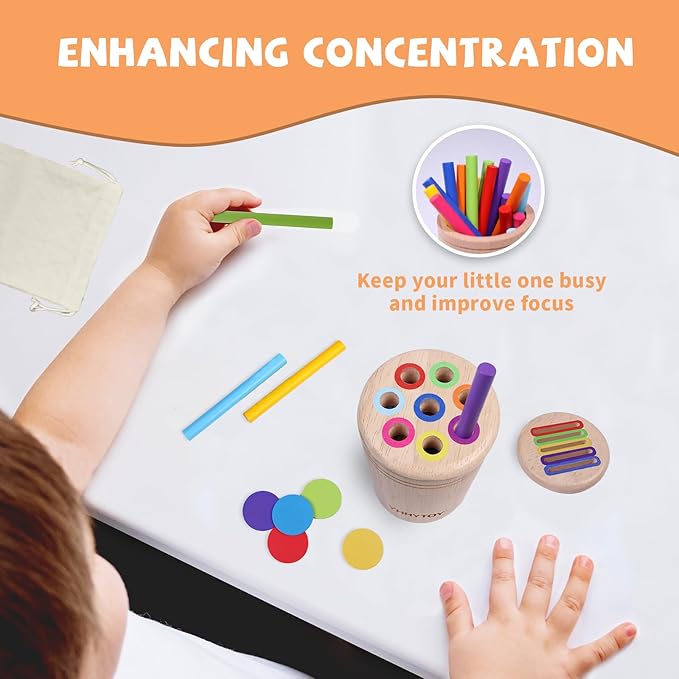 Montessori Toys for 3 Year Old, Dual Play Wooden Educational Color Sorting Toy Toddler Preschool Learning Activities, Fine Motor Skills Sensory Toys for Toddlers 3-5 Girl Boy Birthday Gifts