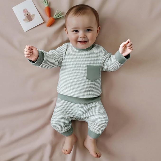 Baby Boy Toddler Fall Outfit Striped Sweatshirt Toddler Boy Winter Waffle Clothes 3 6 12 18 Months 2 3 T Pant Set