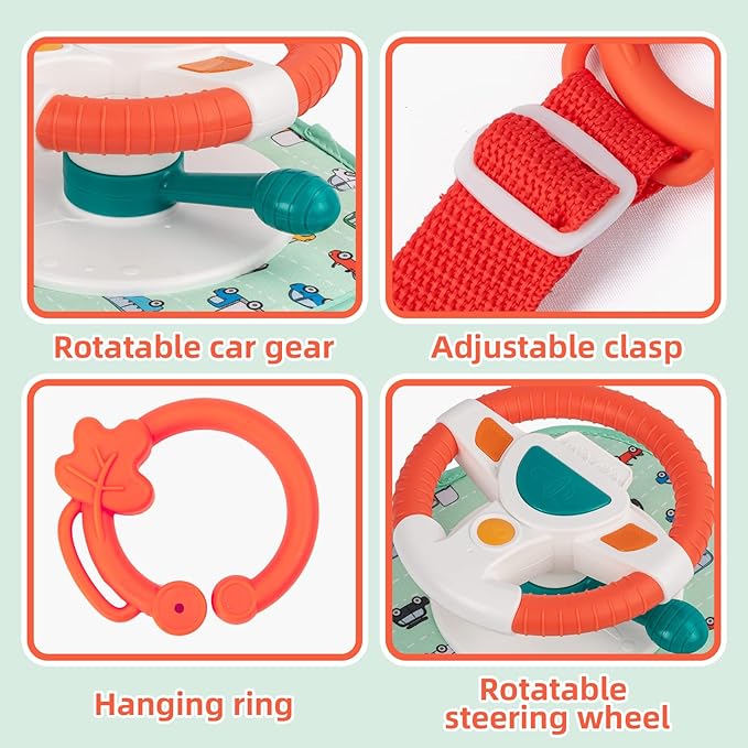 COVTOY Baby Car Seat Toys for Infants with Mirror, Steering Wheel, Music Lights, Driving Sounds - 6-12 Months
