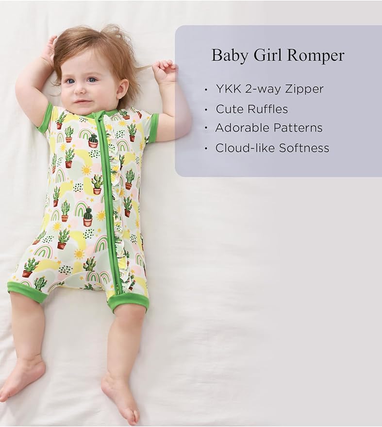 Bamboo Viscose Baby Girl Romper Infant Short Sleeve Zipper Baby Jumpsuit