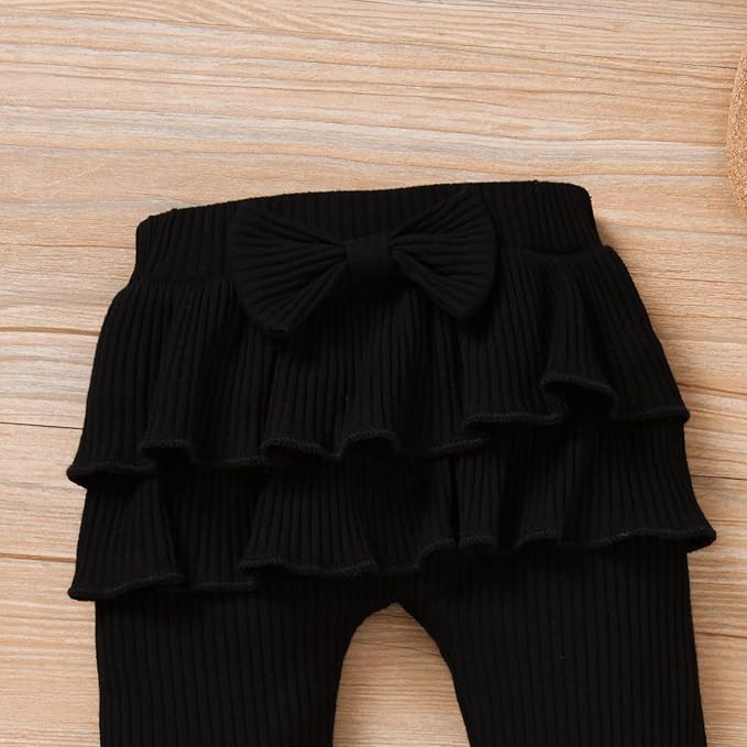 Aalizzwell Preemie Newborn Infant Baby Girls Clothes Ribbed Bodysuit Pants Set Fall Winter Outfits