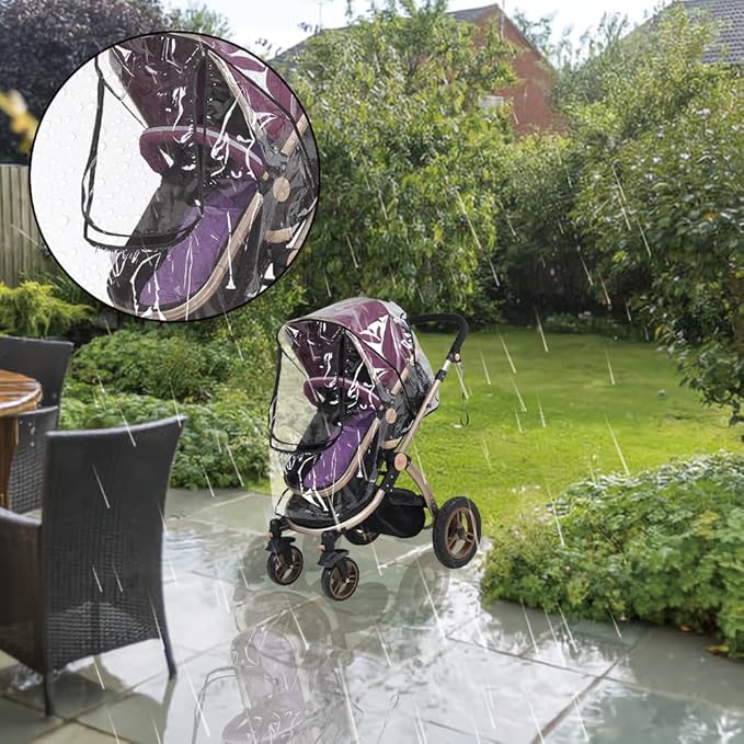Stroller Rain Cover, 1PC PVC Universal Clear Breathable Waterproof Windproof Dustproof Pram Accessory with Zip Baby Travel Weather Shroud for General Umbrella Strollers