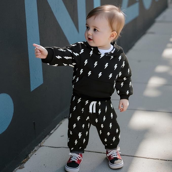 2Pcs Baby Boys Hoodie Tops Pants Set Dinosaur Deer Print Sweatsuit Fall Winter Outfits