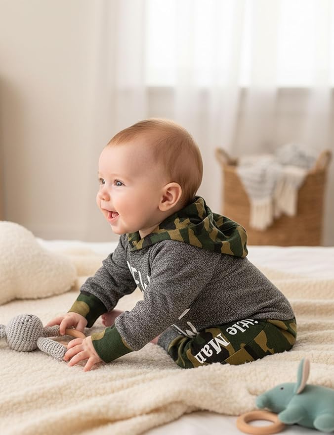 Fommy Newborn Baby Boy Clothes Plaid Letter Print Long Sleeve Hoodies + Long Pants 2PCS Fall Winter Outfits Set