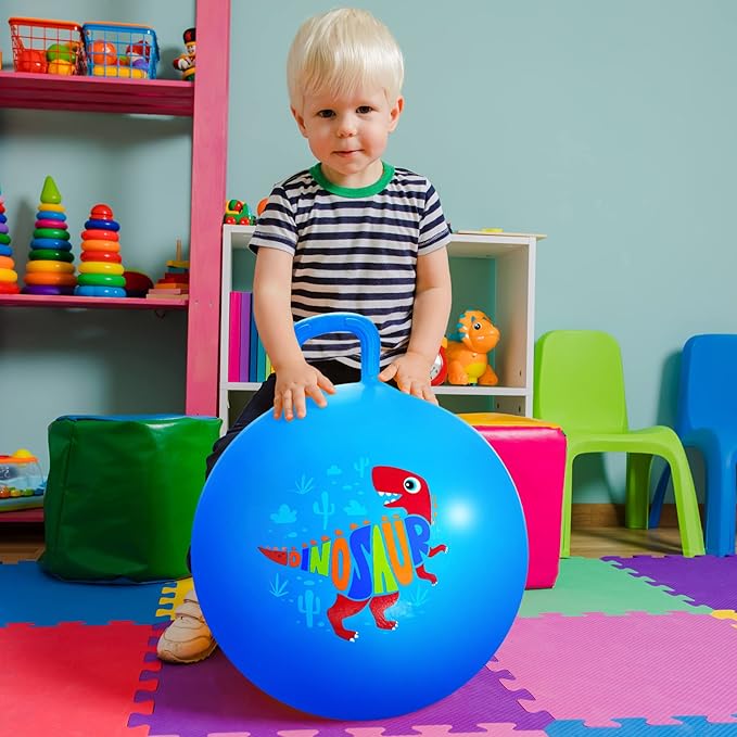 EVERICH TOY Hopper Ball, Dinosaur Hopping Toys for Kids, 18 Inch Bouncy Ball with Handle, Blue Inflatable Bouncing Hoppity Hop Toys for Boys and Girls Gifts