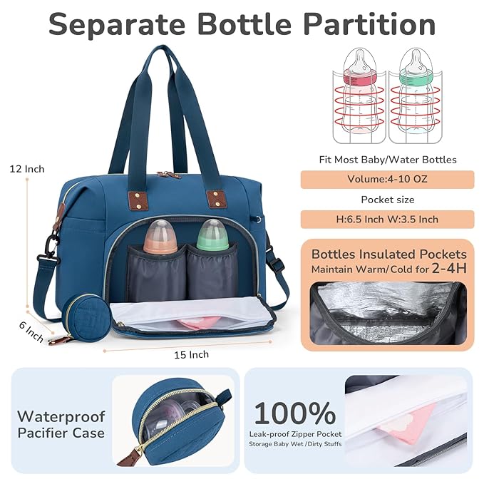 Diaper Bag Tote, Baby Bag Travel Diaper Tote Bag with Pacifier Case, Cute Maternity Hospital Baby Stylish Diaper Tote for Mom Dad Medium Size, Blue