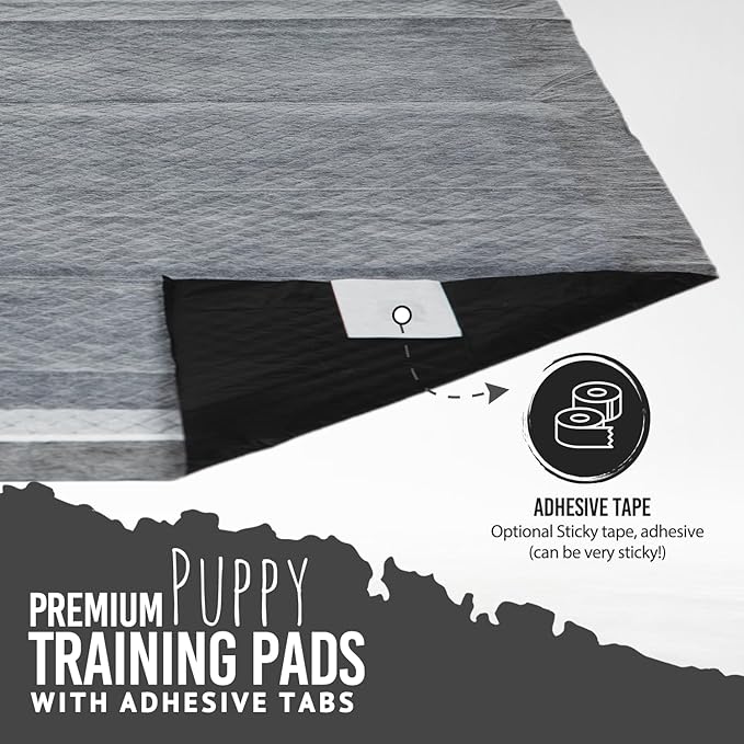 Bulldoglogy 50-Count Carbon Black Dog Pads Puppy Training Pads with Adhesive Tape 24x24 - Large Charcoal Puppy Pads Dog Training Wee Pads, Odor Control Thick Pee Pads for Dogs Extra Quick Dry