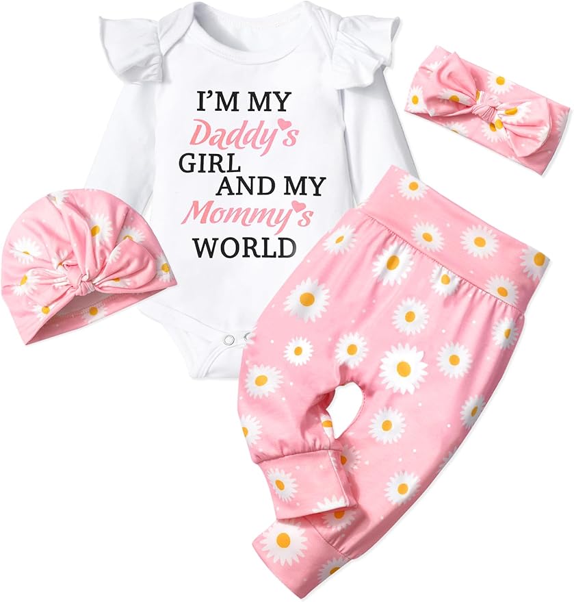 Infant Newborn Baby Girl Clothes Baby Girl Outfits For All Seasons Long Sleeve Snap Romper Pant Sets With Headband