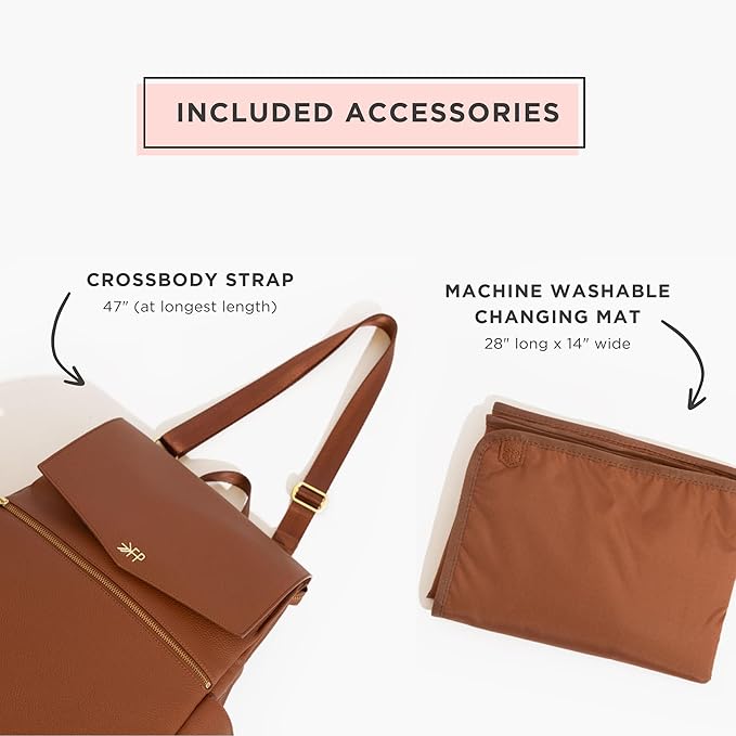 Freshly Picked Classic II Diaper Bag Backpack, Wipeable Vegan Leather With Changing Pad, Convertible (Cognac V2)