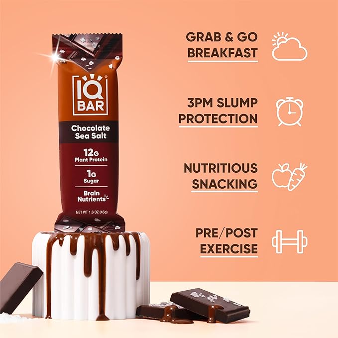 IQBAR Brain and Body Keto Protein Bars - Chocolate Lovers Variety and Chocolate Sea Salt - 12 Count Energy Bars - Low Carb Protein Bars - High Fiber Vegan Bars Low Sugar Meal Replacement Bars