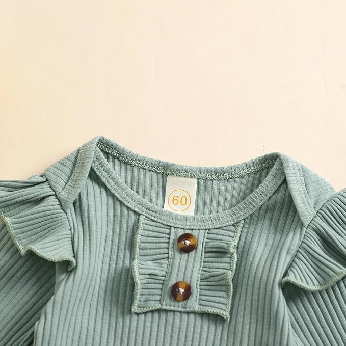 Baby Girls Clothes Ribbed Romper Bodysuit Pants Headband Set Fall Winter Outfits