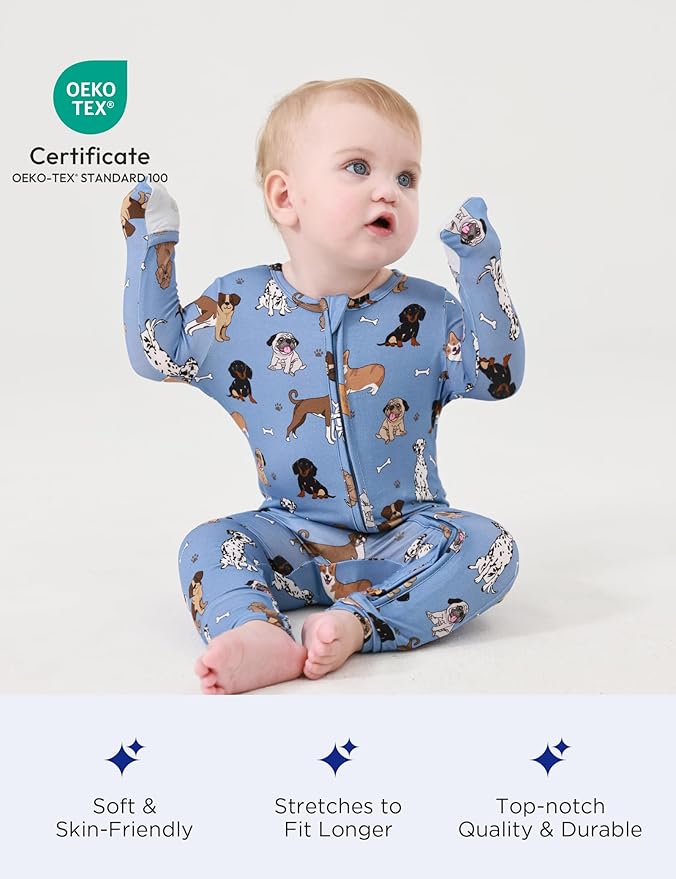 Footless Pajamas Baby Boy Girls, Viscose from Bamboo Baby Pajamas, Two Way Zipper Sleepers, Newborn Pjs