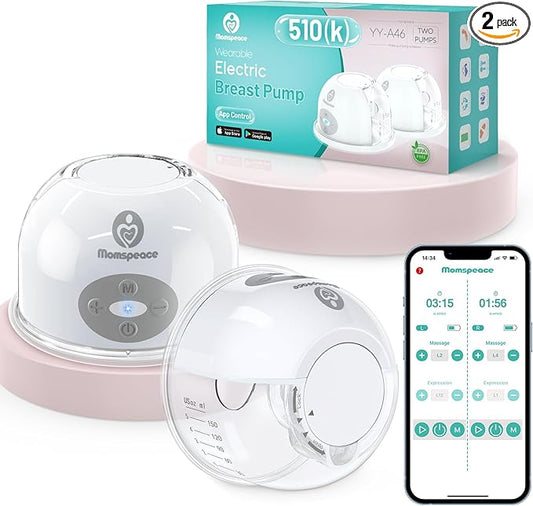 Breast Pump Hands Free with APP for Busy Moms, Momspeace Upgraded Portable Electric Breast Pumps, Discreet Pumping Anywhere, Anti-Backflow, Safe, Double Breast Pumps for Breastfeeding, 24mm, 2 Pack