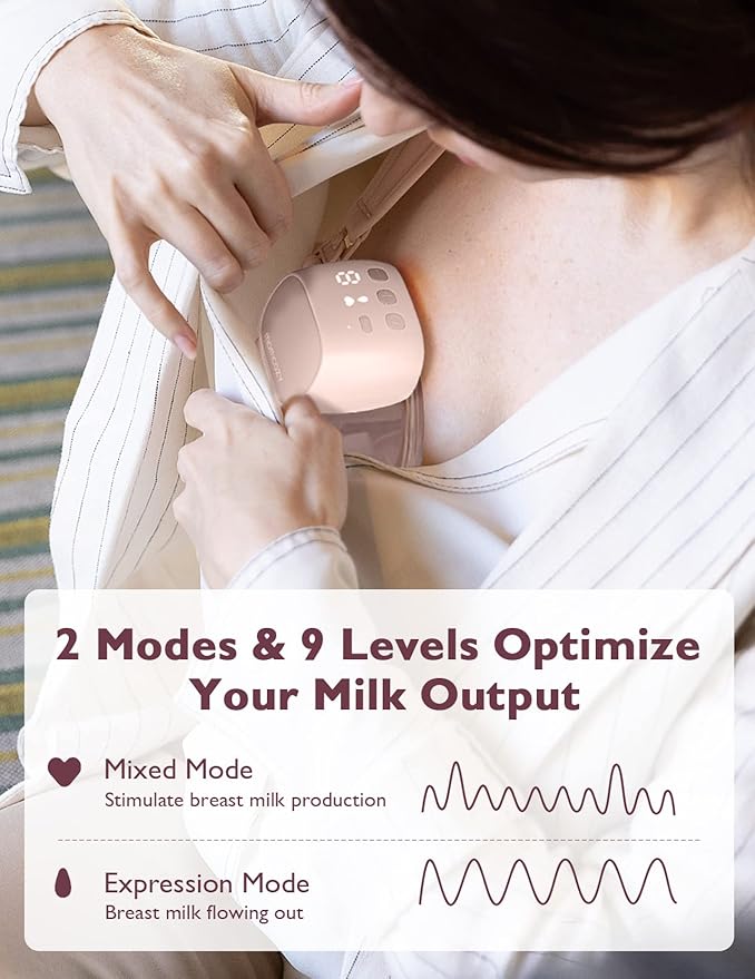 Momcozy S9 Pro Upgraded Wearable Breast Pump, Hands-Free Design with Extended Battery Life & LED Display, Double Electric Portable Pump with 2 Modes & 9 Levels, 24mm, 1-Pack, Pink
