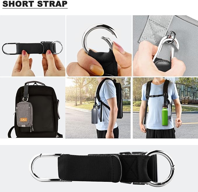 Elastic Jacket Gripper with D-Ring Hook and Buckle, ZINZ D-Ring Hook Baggage Suitcase Straps Belts Travel Accessories, Makes Your Hands Free