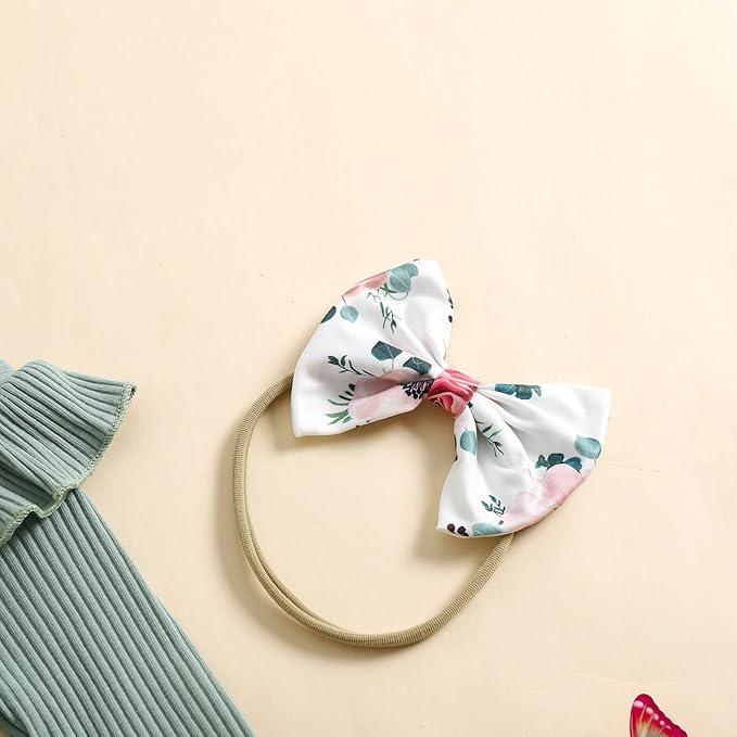 Baby Girls Clothes Ribbed Romper Bodysuit Pants Headband Set Fall Winter Outfits