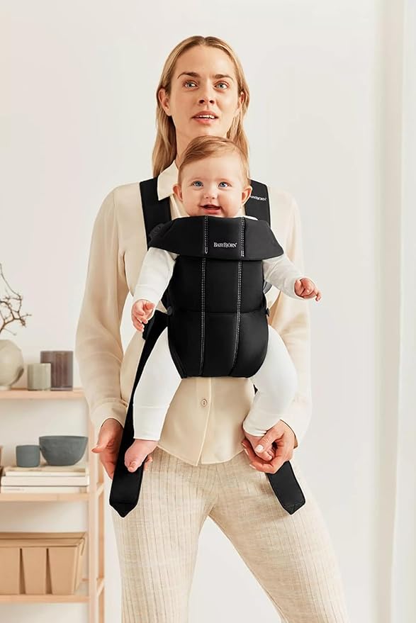 BabyBjörn Baby Carrier Mini, Black, Woven | Newborn Carrier (7-25 lbs), Ergonomic, Easy-to-Use
