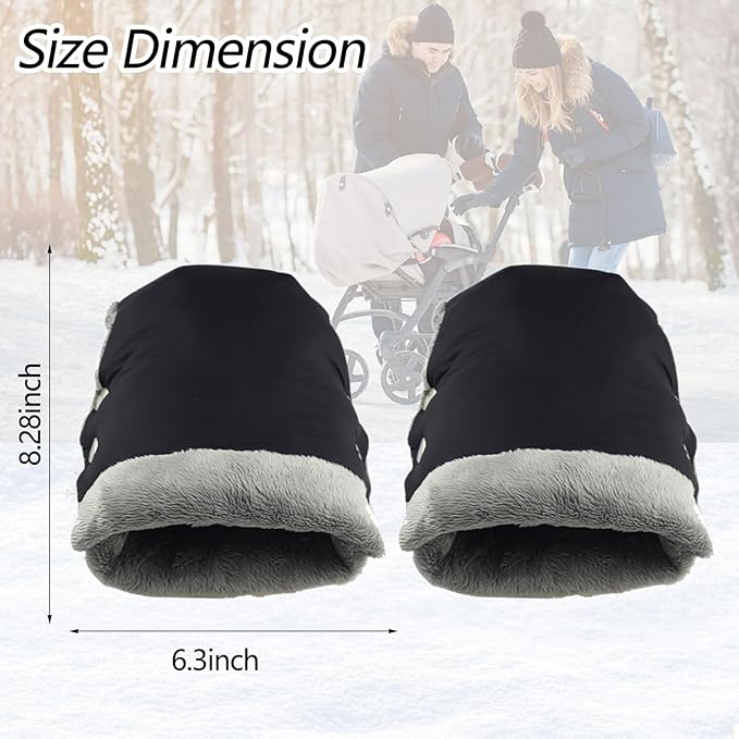 Baby Stroller Gloves, Extra Thick Stroller Hand Muff Winter Waterproof Stroller Mittens Universal Anti-Freeze Gloves for Parents Caregivers Carriage (Black)