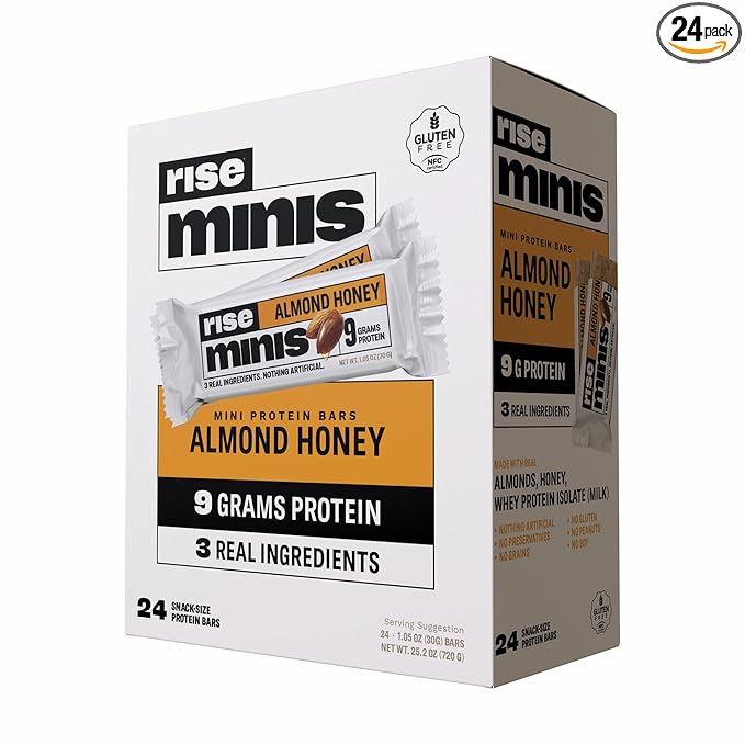 Rise Bar Rise Minis, Mini Protein Bars, Almond Honey, 24 Snack-Size Protein Bars, 1.05 oz (30 g) Each