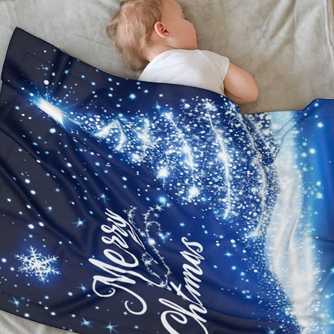Baby Blanket Merry Christmas Blue Tree for Boy Girl Newborn 30x40 Inch Toddler Infant Nursery Throw Blankets Double Layer Comfy Soft Plush Stroller Crib Quilt