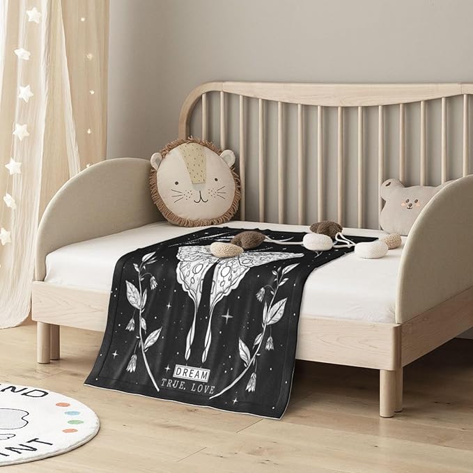 Baby Blanket Black White Butterfly Moon Tarot for Boy Girl Newborn 30x40 Inch Toddler Infant Nursery Throw Blankets Double Layer Comfy Soft Plush Stroller Crib Quilt