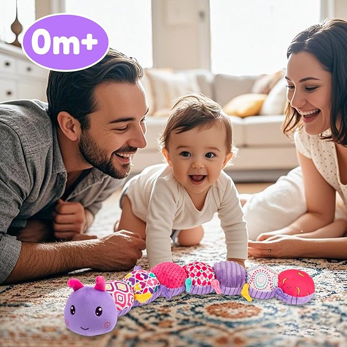Baby Stuffed Animal Toys for 0-6 6-12 Months, Baby Musical Caterpillar Tummy Time Toys for Babies 3 6 9 12 18 Months, Newborn Infant Sensory Toys Christmas Gifts Stocking Stuffers