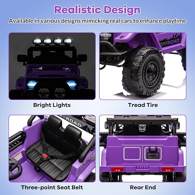 GarveeLife 12V Kids Ride On Car, Ride On Toy for Kids Ages 37-96 Months, Electric Truck with 5MPH Max Speed, Remote Control, Steering Wheel, Accelerator Pedal, Treaded Tires, Music and Story, Purple