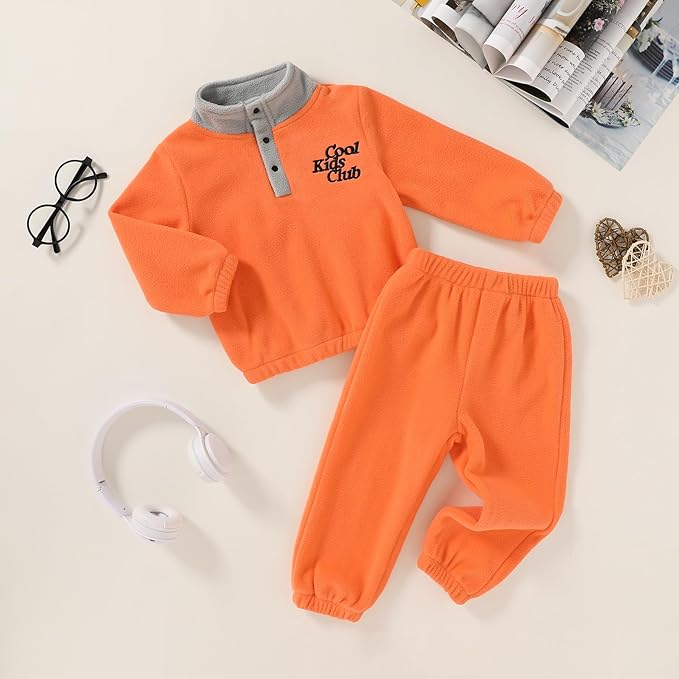 YOUNGER TREE Toddler Boy Girl Clothes Fleece Fall Winter Outfit Baby Long Sleeve Button Sweatshirt and Pants Sweatsuits Set